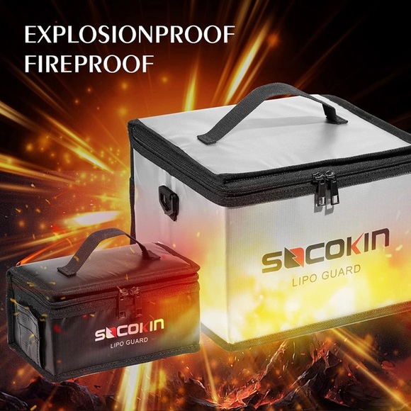 Socokin Lipo Battery Safe Bag Fire and Explosion Proof - 2 Pack (Large & Small) - Picture 4 of 5